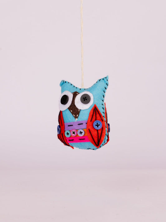 Embroidered Wool-Felt Owl Hanging - Turquoise - view 3 of 4