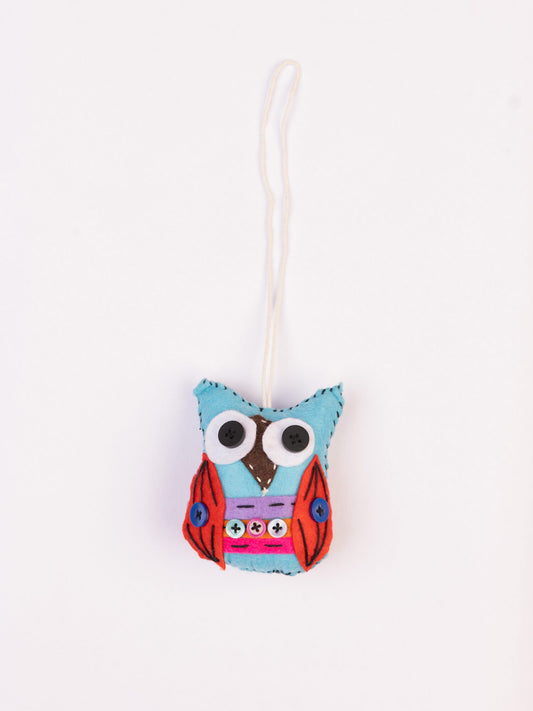 Embroidered Wool-Felt Owl Hanging - Turquoise - view 4 of 4
