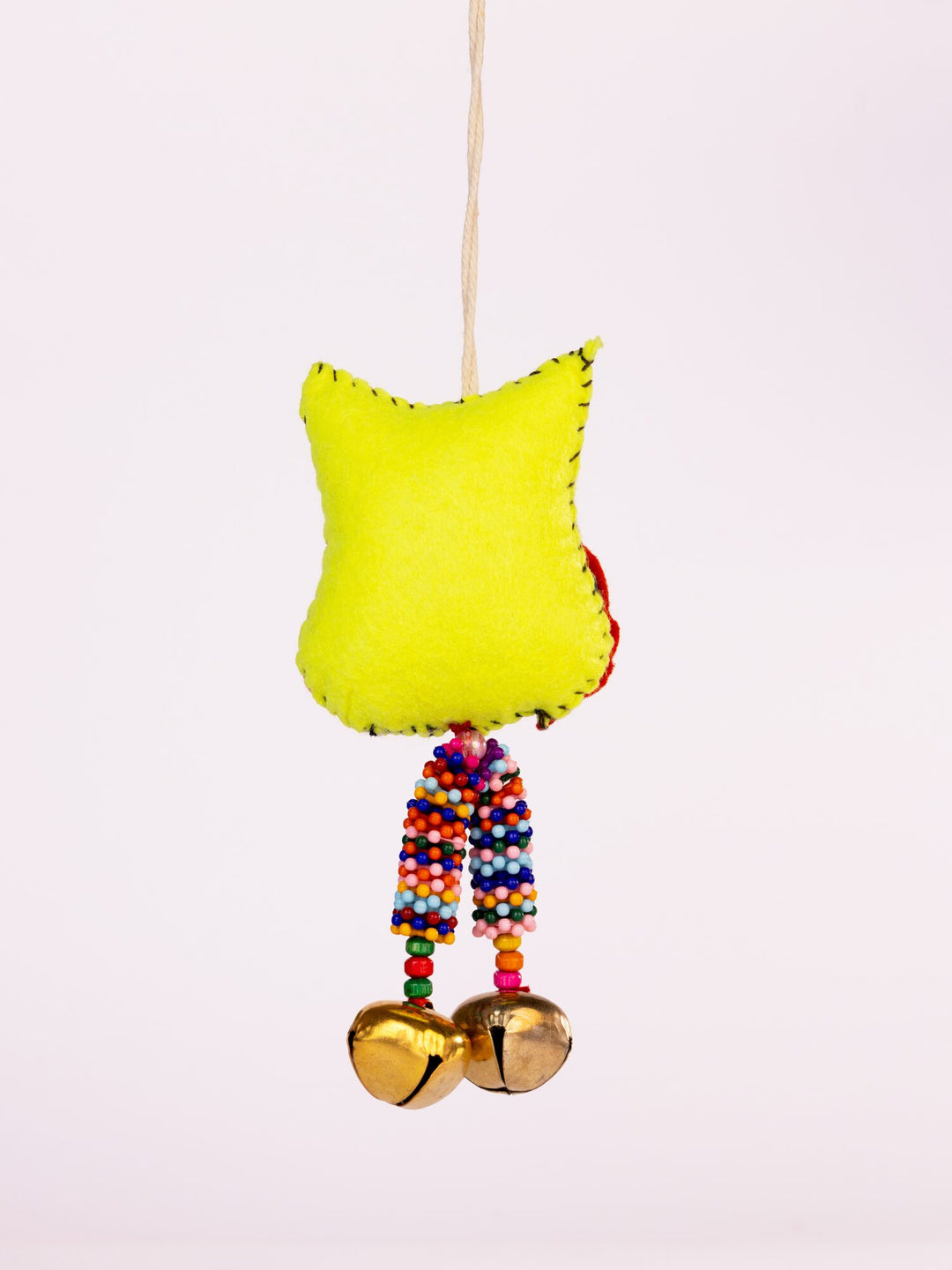 Embroidered Wool-Felt Owl Bell Hanging - Yellow - view 2 of 3