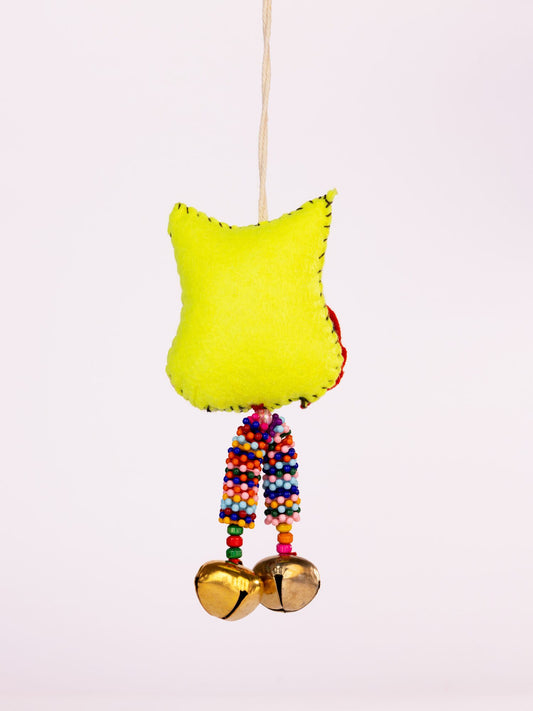 Embroidered Wool-Felt Owl Bell Hanging - Yellow - view 2 of 3