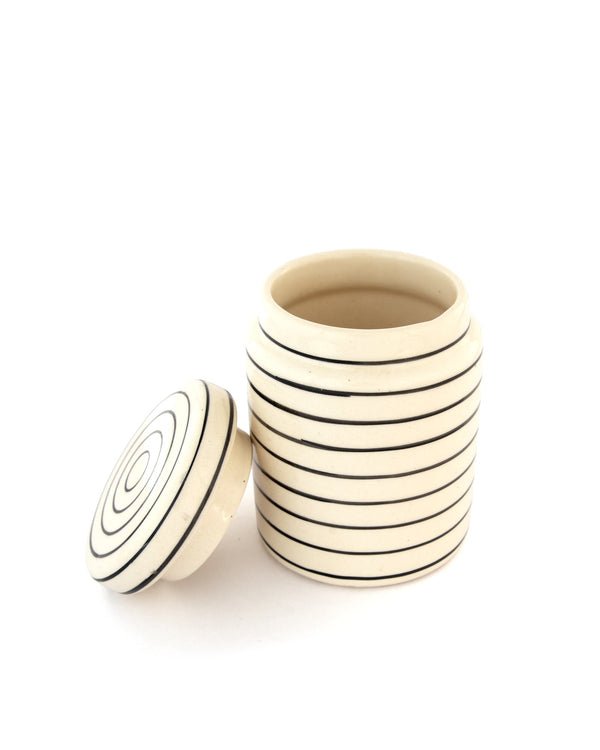 Fine Line Ceramic Storage Jar - Cream