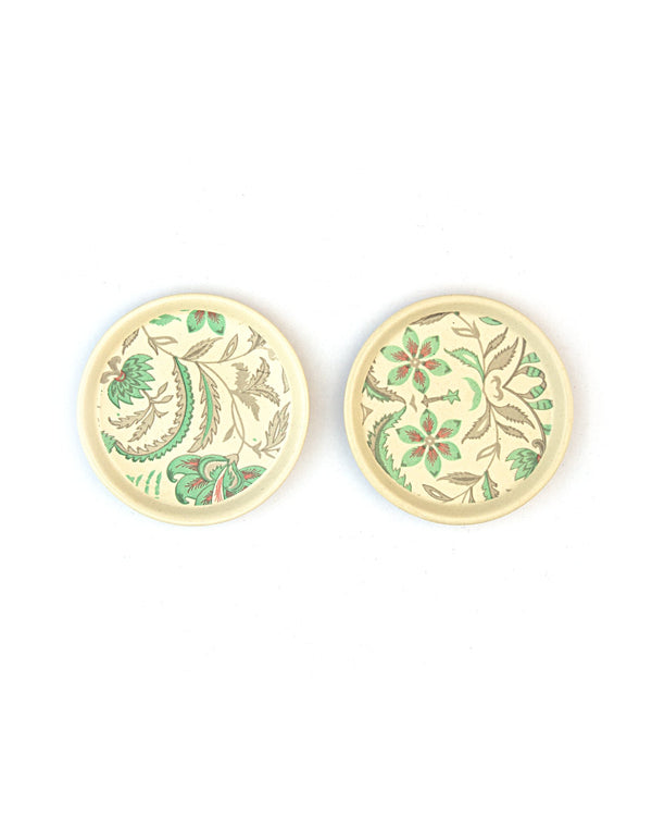 Floral Ceramic Coaster Pair - Sage Green