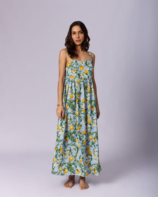 Women's Floral Cotton Maxi Dress - Blue & Green by Modus & Mood