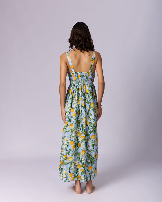 Women's Floral Cotton Maxi Dress - Blue & Green - view 3 of 4