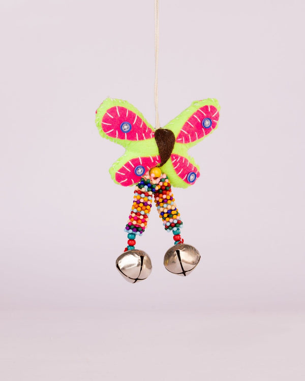 Flutter Embroidered Wool-Felt Butterfly Bell Hanging - Pink by Modus & Mood