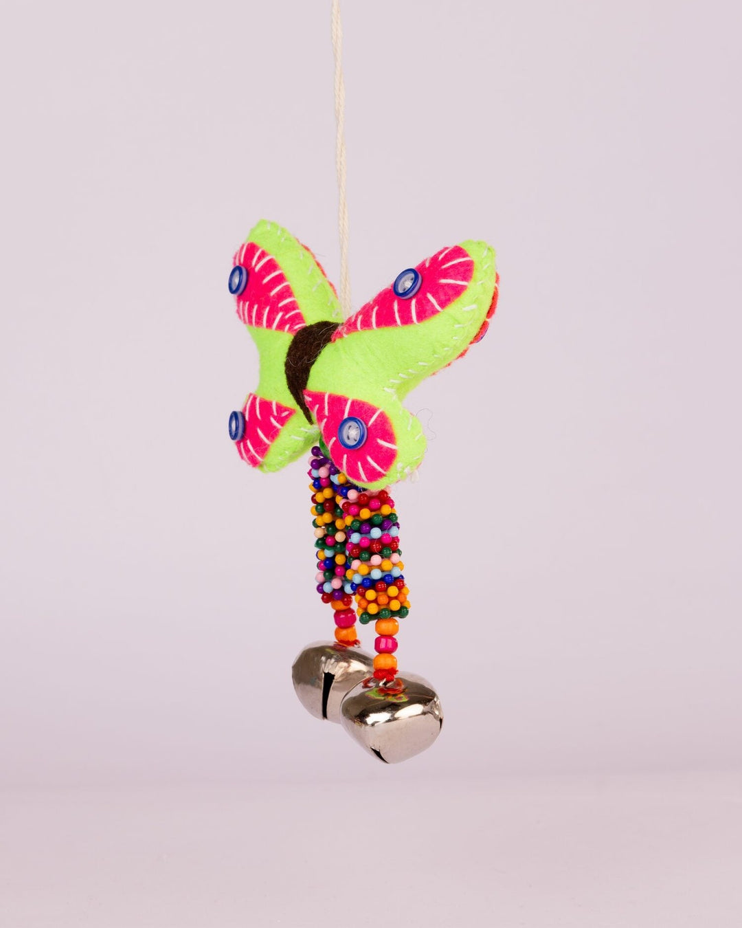 Flutter Embroidered Wool-Felt Butterfly Bell Hanging - Pink - view 2 of 4