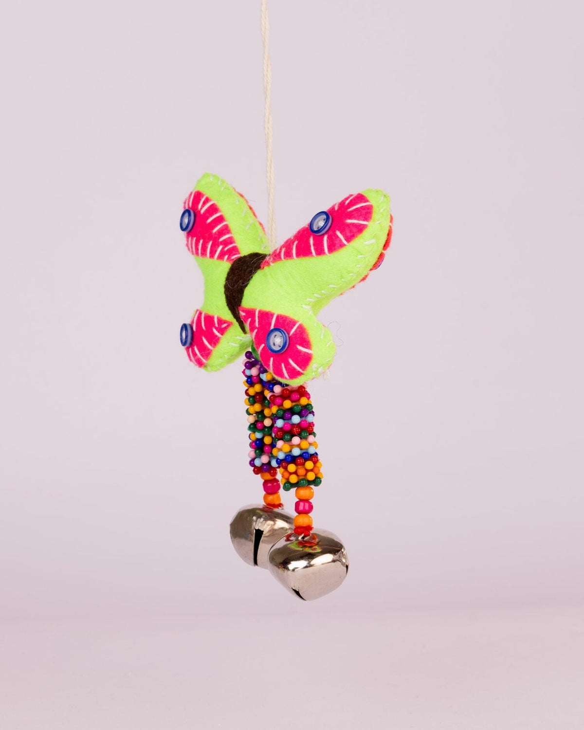 Flutter Embroidered Wool-Felt Butterfly Bell Hanging - Pink - view 2 of 4