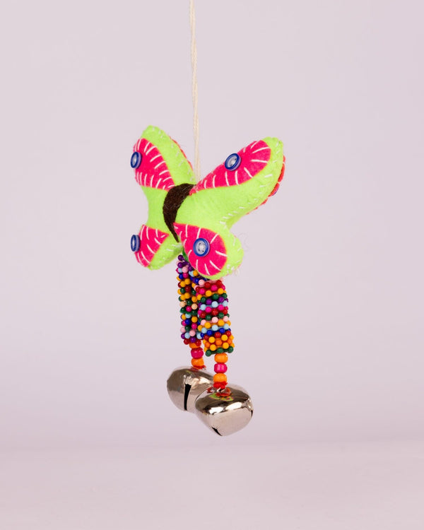 Flutter Embroidered Wool-Felt Butterfly Bell Hanging - Pink - view 2 of 4