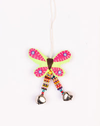 Flutter Embroidered Wool-Felt Butterfly Bell Hanging - Pink - view 3 of 4