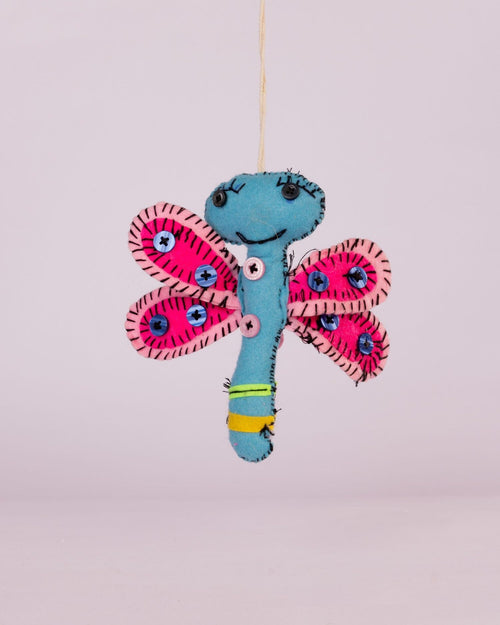 Flutter Embroidered Wool-Felt Butterfly Hanging - Blue & Magenta by Modus & Mood
