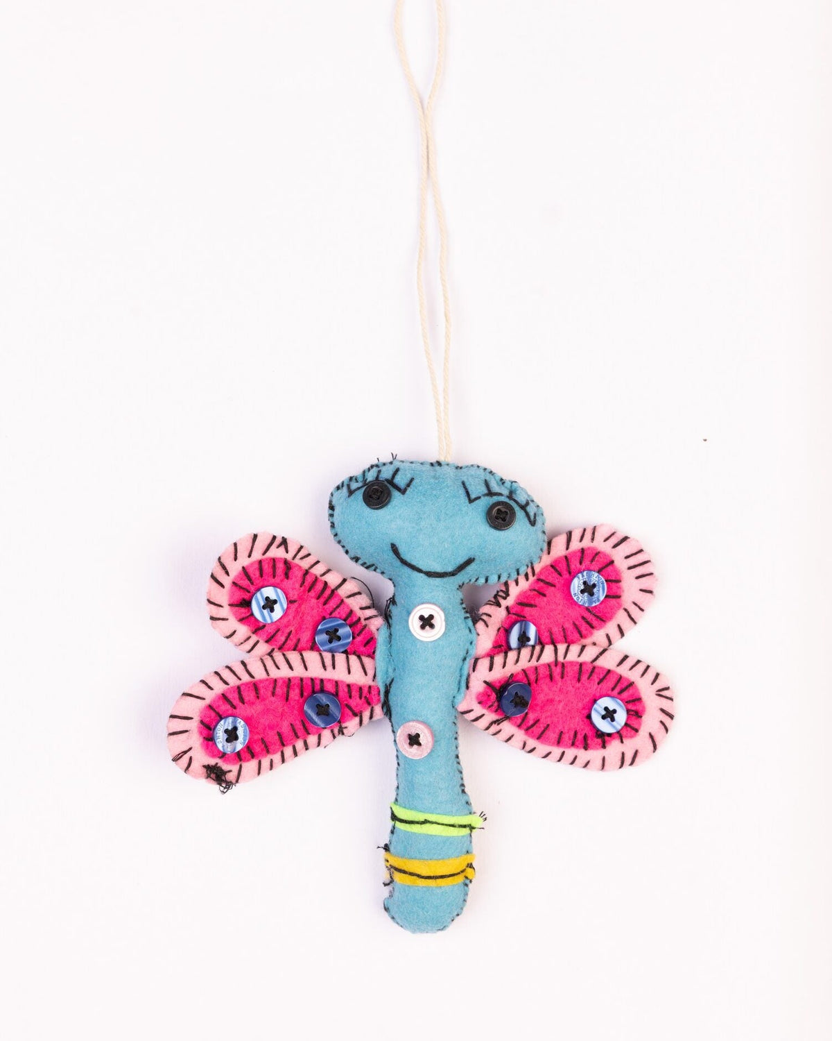 Flutter Embroidered Wool-Felt Butterfly Hanging - Blue & Magenta - view 2 of 2