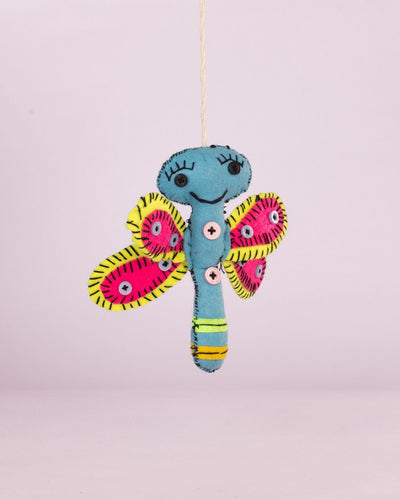 Flutter Embroidered Wool-Felt Butterfly Hanging - Blue & Pink by Modus & Mood