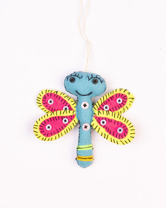 Flutter Embroidered Wool-Felt Butterfly Hanging - Blue & Pink - view 3 of 3