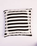 Fringed Stripe Cotton Cushion Cover - Black & White