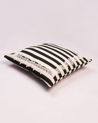 Fringed Stripe Cotton Cushion Cover - Black & White - view 2 of 3