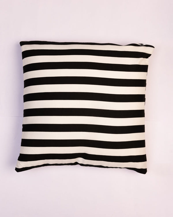 Fringed Stripe Cotton Cushion Cover - Black & White - view 3 of 3