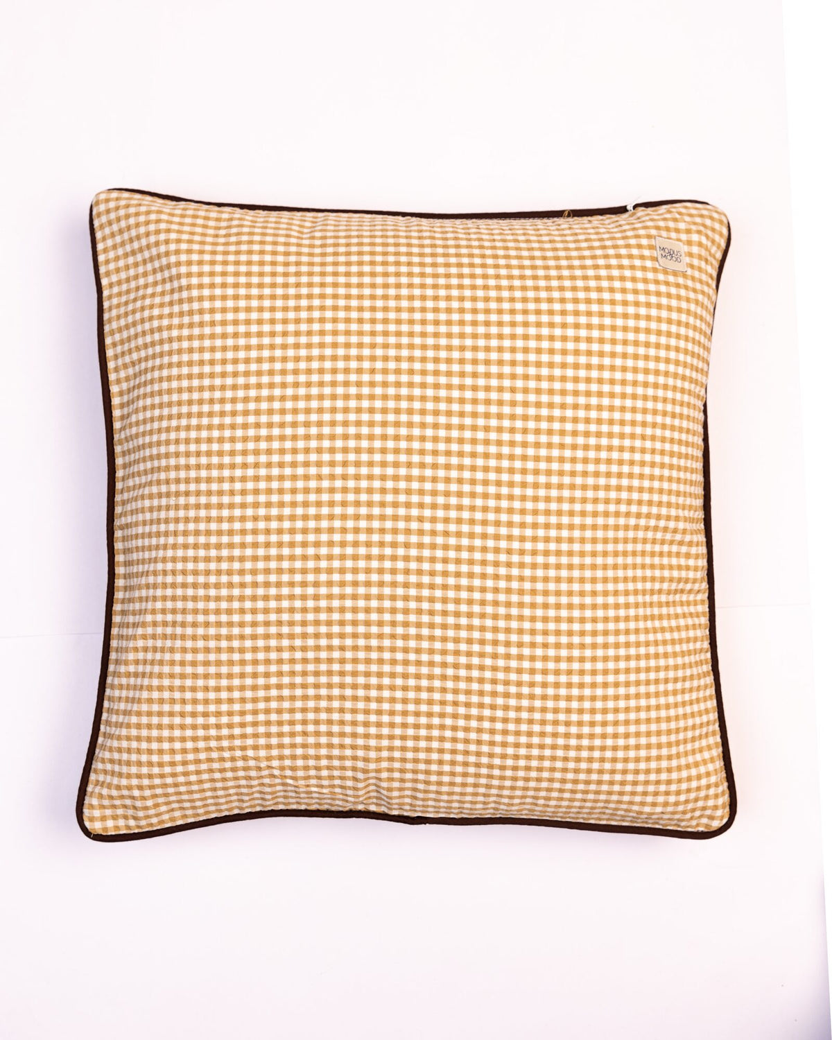 Gingham Check Cotton Cushion Cover - Ochre Yellow - view 2 of 3