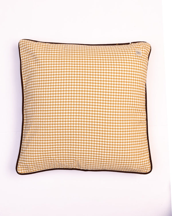 Gingham Check Cotton Cushion Cover - Ochre Yellow - view 2 of 3