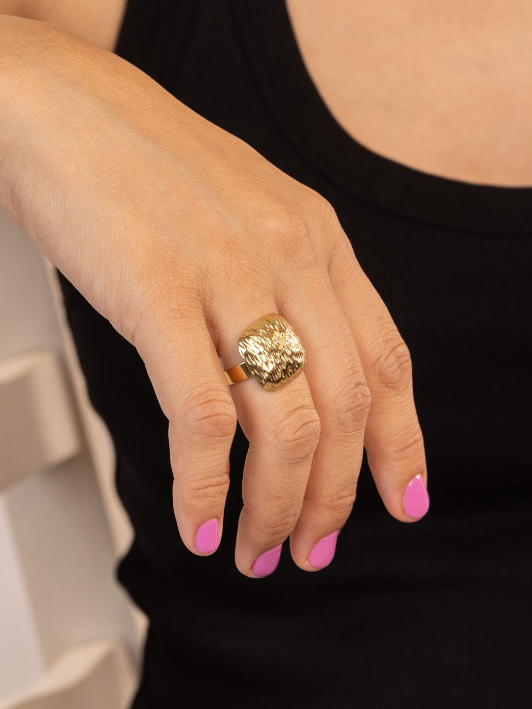 Hammered Anti-Tarnish Signet Ring - view 5 of 5