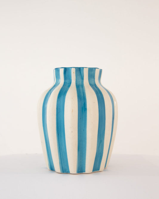 Leher Striped Hand-Painted Ceramic Vase - Cobalt by Modus & Mood