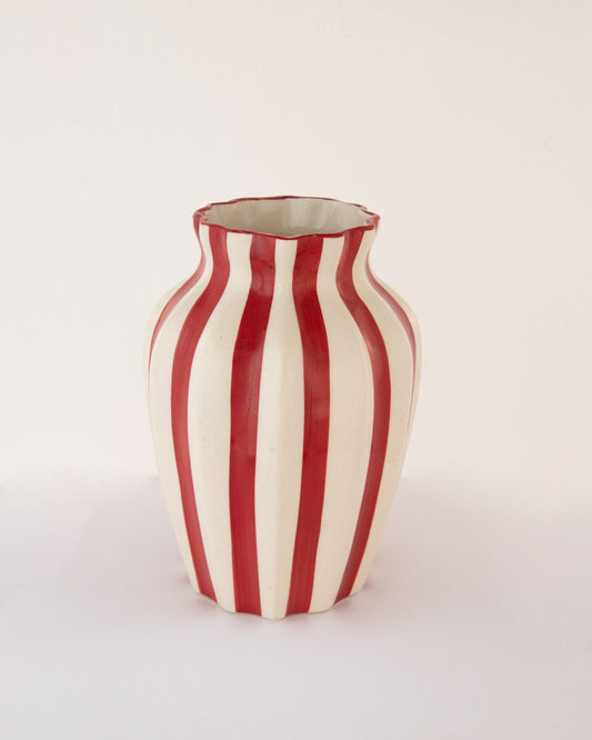 Leher Striped Hand-Painted Ceramic Vase - Red - view 2 of 3