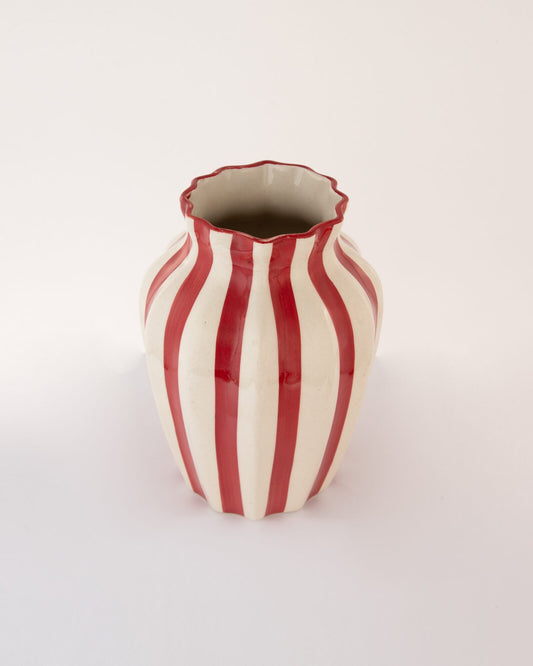 Leher Striped Hand-Painted Ceramic Vase - Red - view 3 of 3