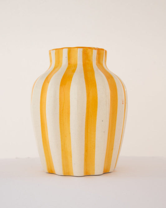 Leher Striped Hand-Painted Ceramic Vase - Marigold Yellow by Modus & Mood