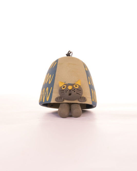 Cat Nerikomi Ceramic Bell Hanging - Blue Zigzag by Modus & Mood