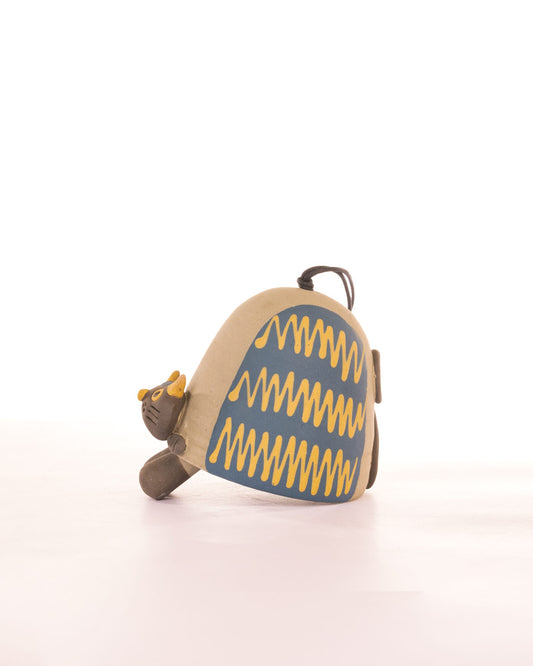Cat Nerikomi Ceramic Bell Hanging - Blue Zigzag - view 2 of 4