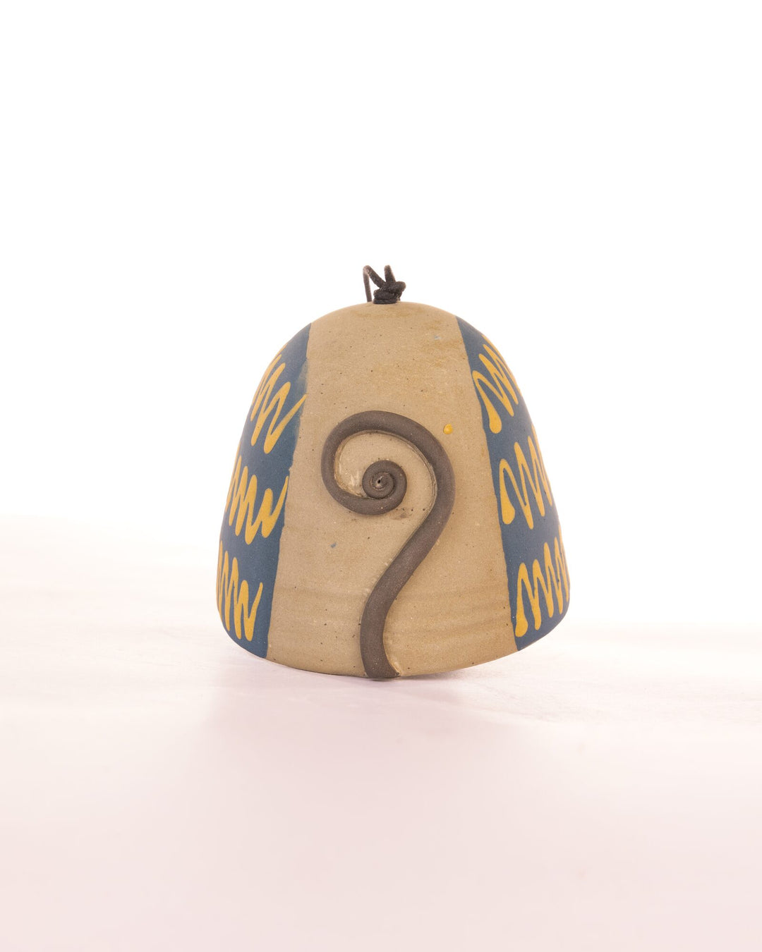 Cat Nerikomi Ceramic Bell Hanging - Blue Zigzag - view 3 of 4