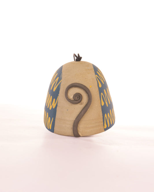 Cat Nerikomi Ceramic Bell Hanging - Blue Zigzag - view 3 of 4