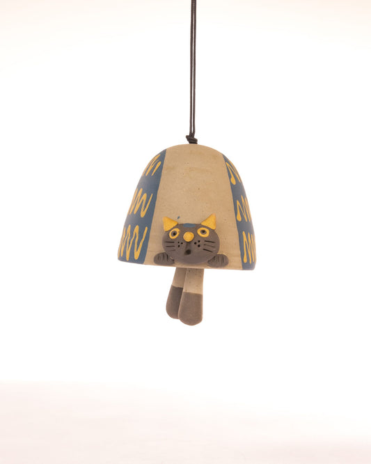 Cat Nerikomi Ceramic Bell Hanging - Blue Zigzag - view 4 of 4