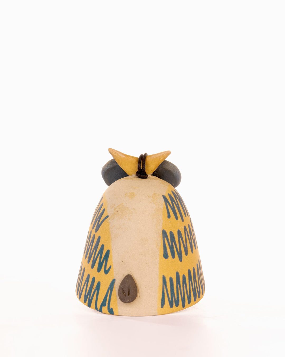 Owl Nerikomi Ceramic Bell Hanging - Blue Zigzag - view 3 of 4