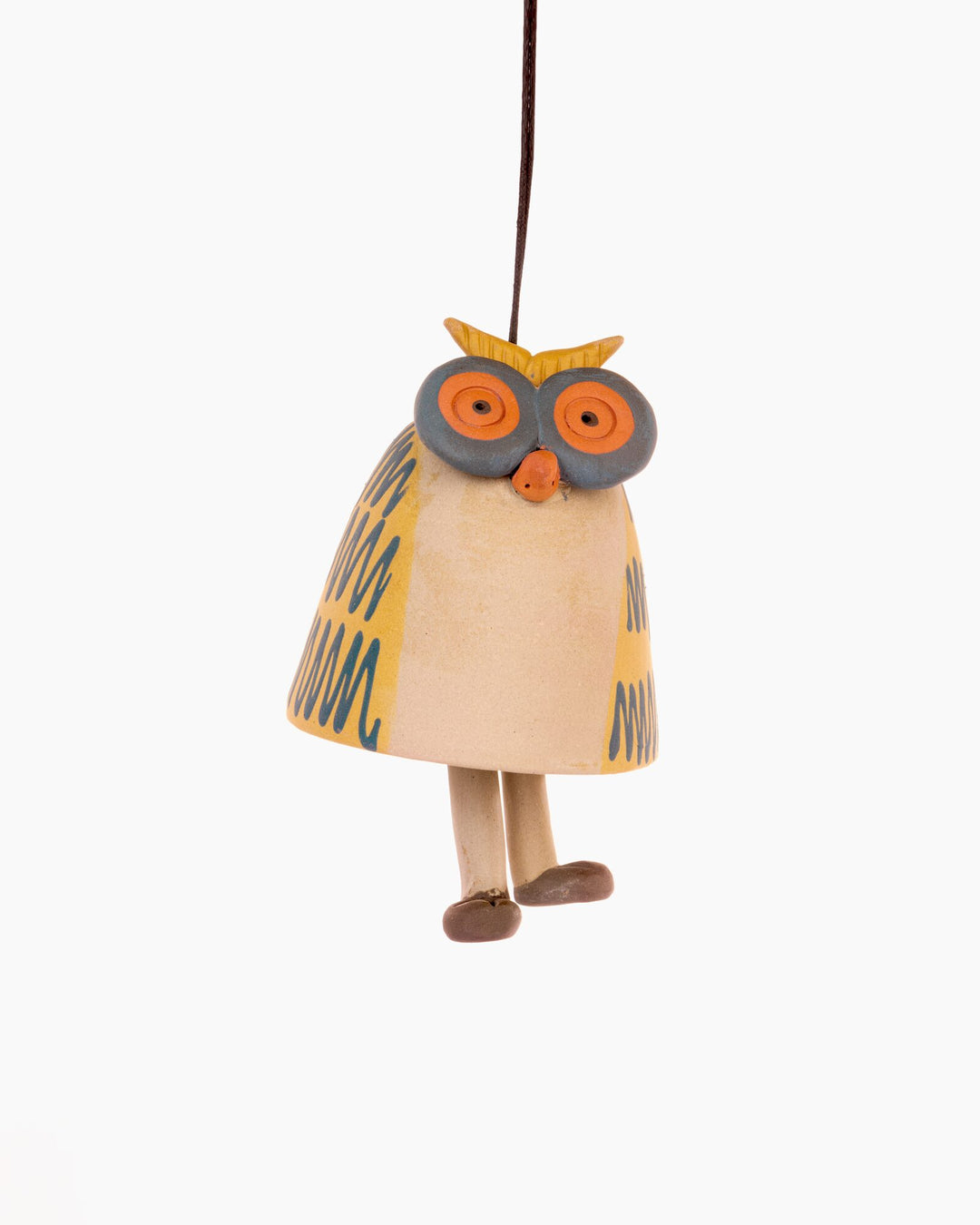 Owl Nerikomi Ceramic Bell Hanging - Blue Zigzag - view 4 of 4