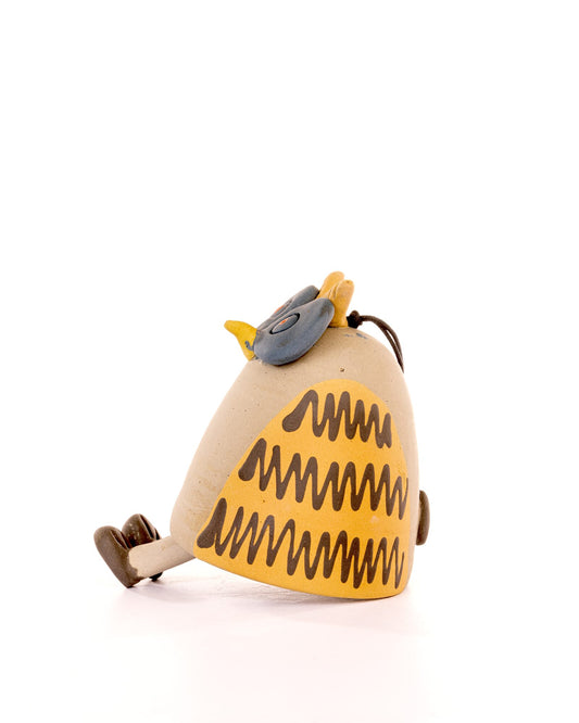 Owl Nerikomi Ceramic Bell Hanging - Ochre & Slate - view 2 of 4