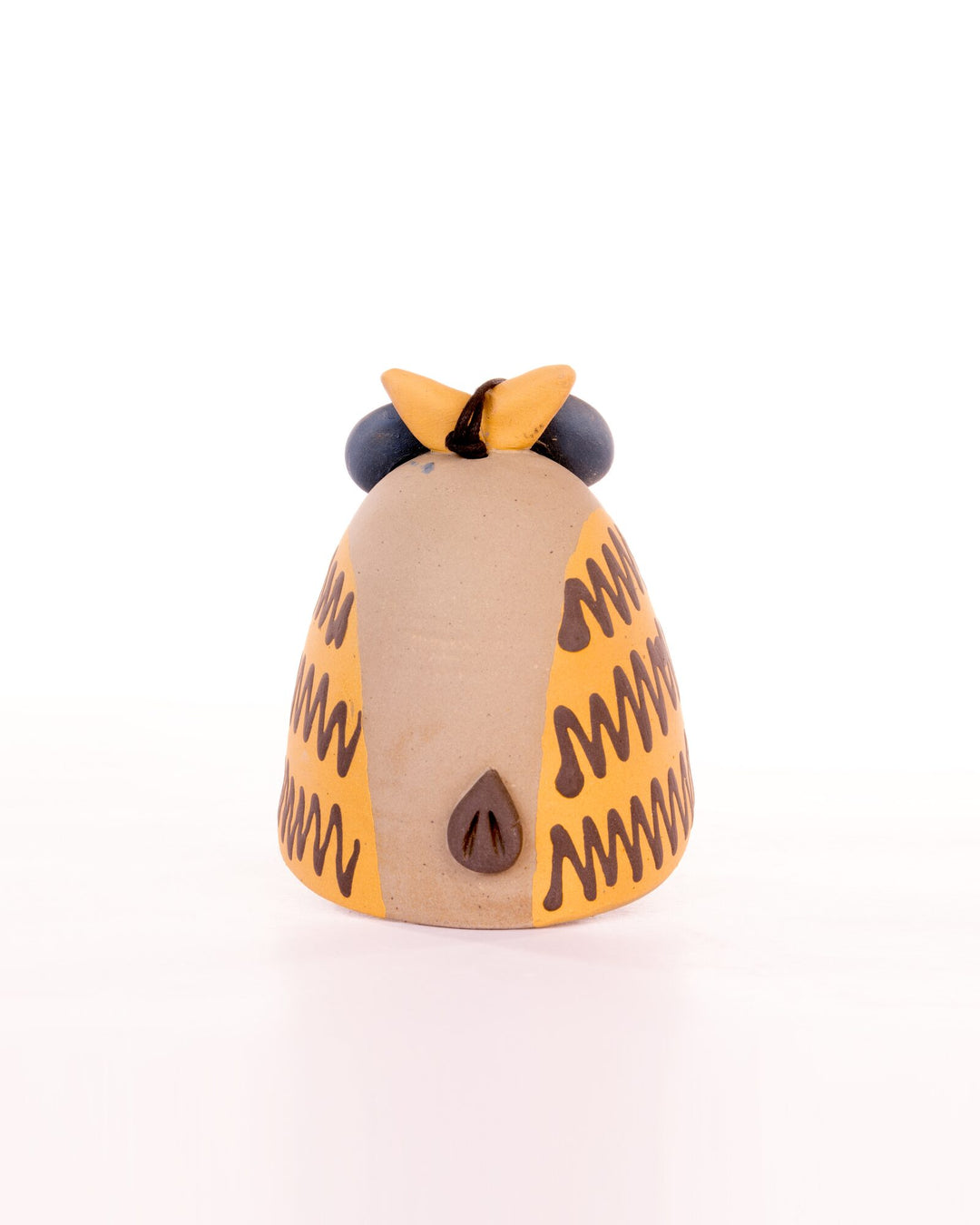 Owl Nerikomi Ceramic Bell Hanging - Ochre & Slate - view 3 of 4