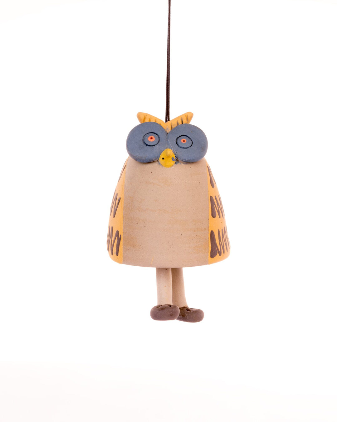 Owl Nerikomi Ceramic Bell Hanging - Ochre & Slate - view 4 of 4