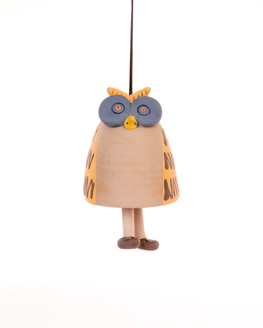 Owl Nerikomi Ceramic Bell Hanging - Ochre & Slate - view 4 of 4