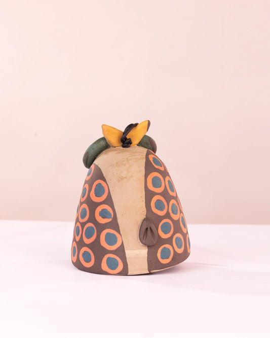 Owl Nerikomi Ceramic Bell Hanging - Rust Rings - view 2 of 5