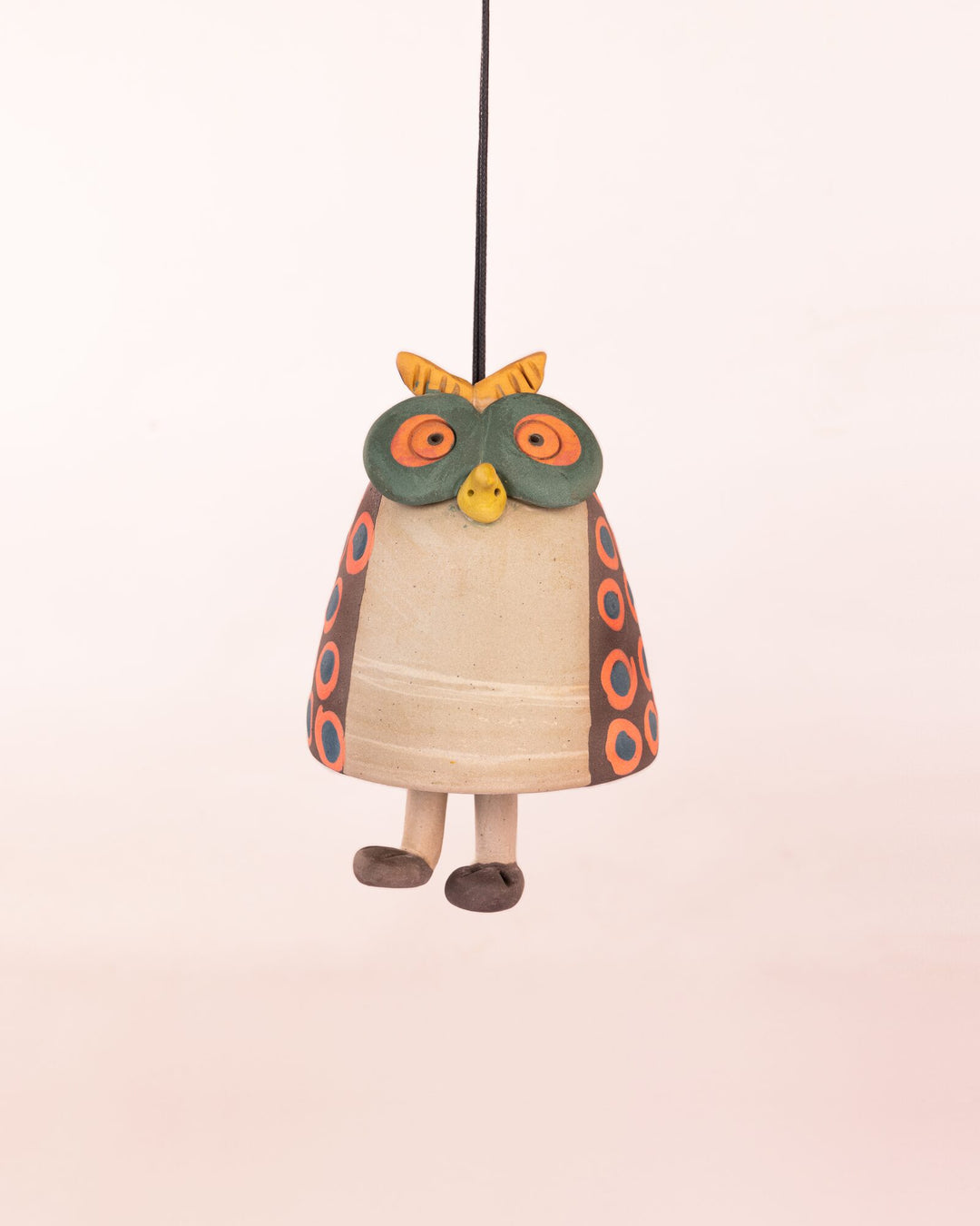 Owl Nerikomi Ceramic Bell Hanging - Rust Rings - view 3 of 5