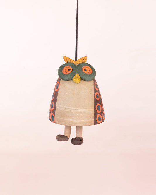 Owl Nerikomi Ceramic Bell Hanging - Rust Rings - view 3 of 5