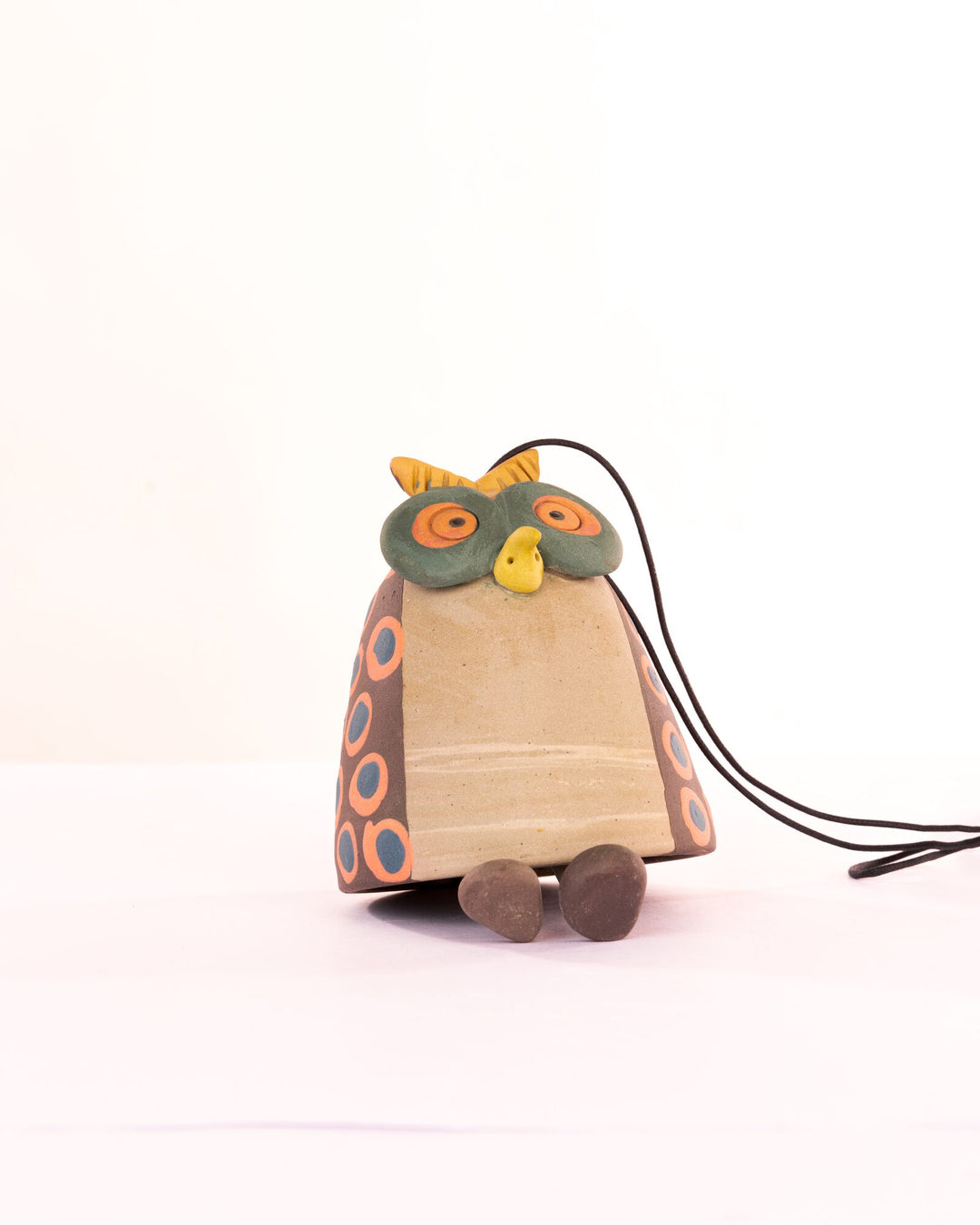 Owl Nerikomi Ceramic Bell Hanging - Rust Rings - view 4 of 5