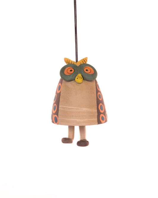 Owl Nerikomi Ceramic Bell Hanging - Rust Rings - view 5 of 5