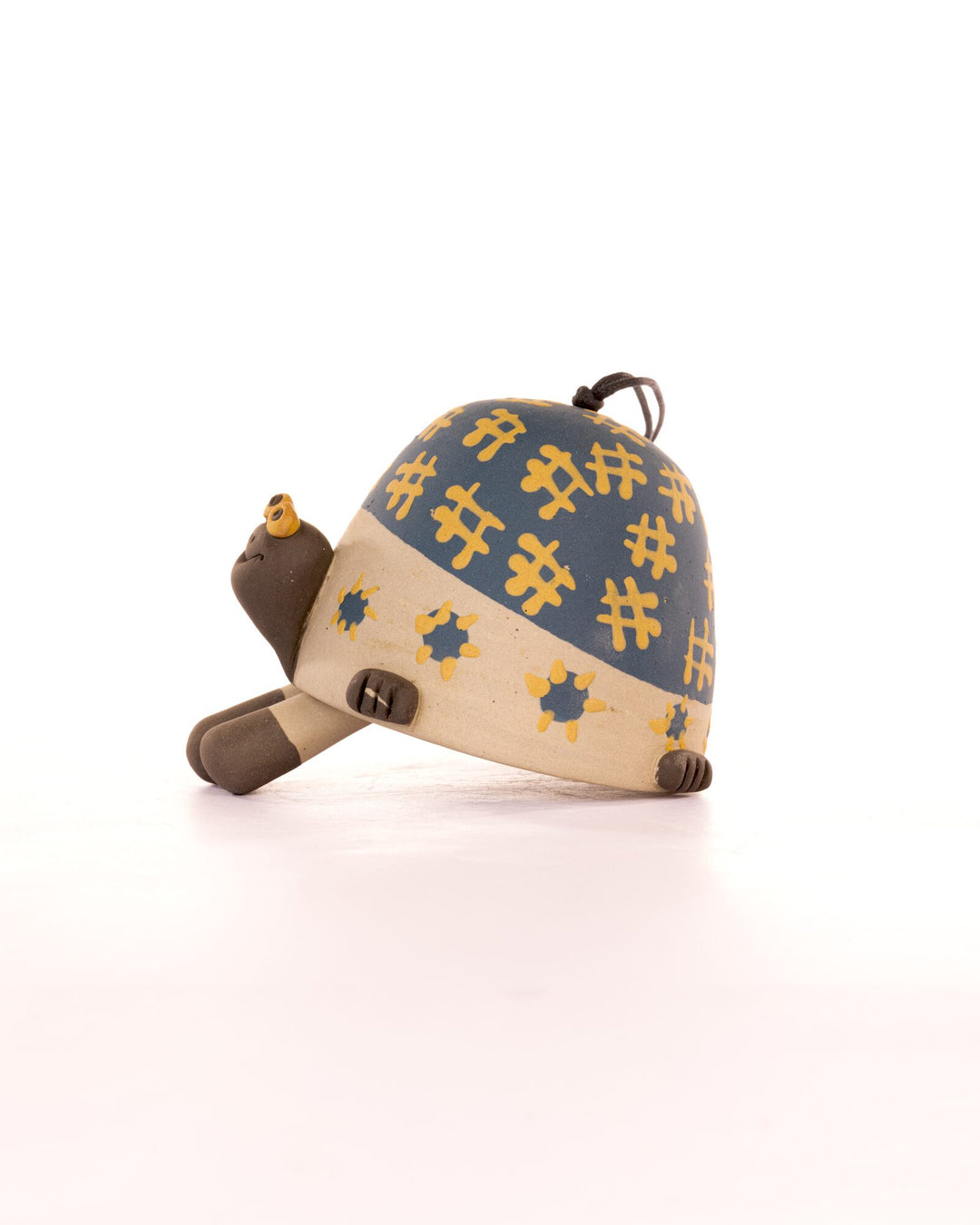 Turtle Nerikomi Ceramic Bell Hanging - Blue Floral - view 2 of 4