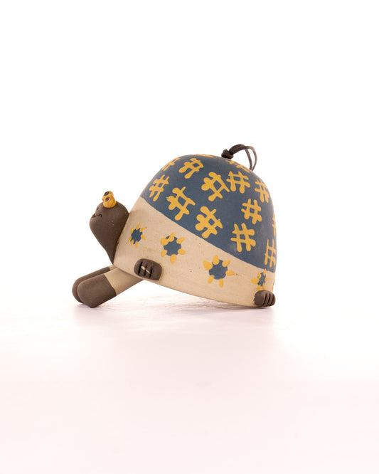 Turtle Nerikomi Ceramic Bell Hanging - Blue Floral - view 2 of 4