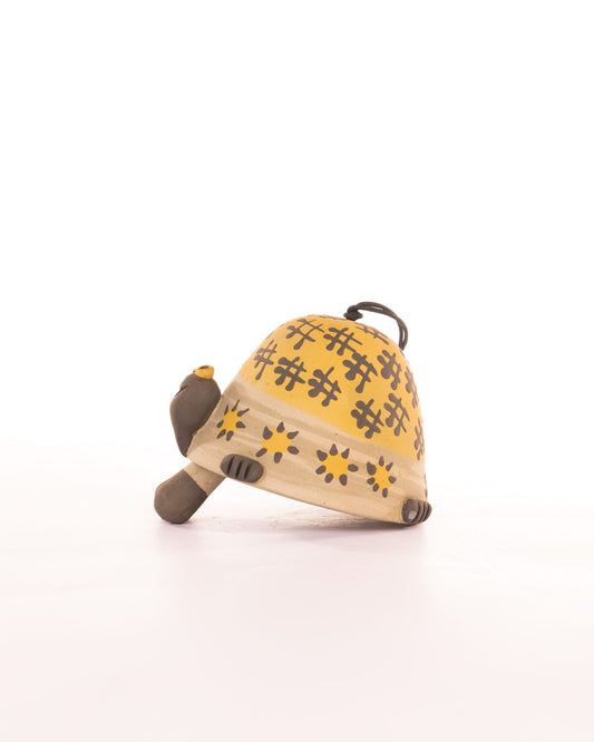 Turtle Nerikomi Ceramic Bell Hanging - Ochre Floral - view 2 of 4