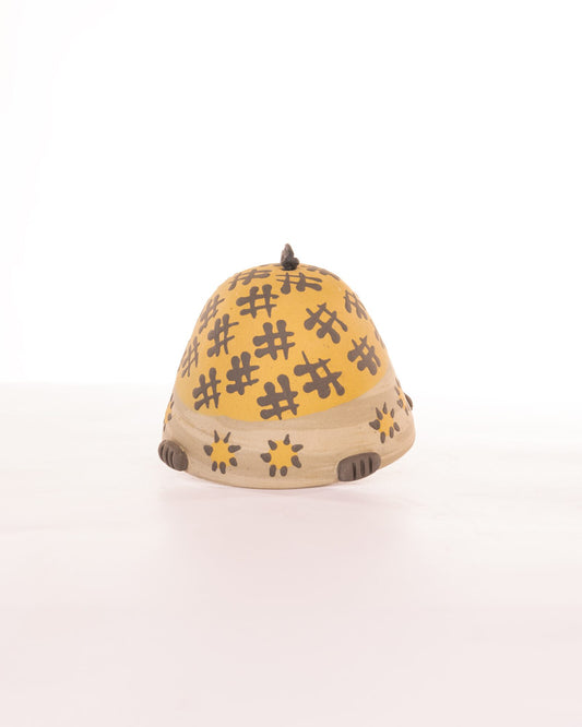Turtle Nerikomi Ceramic Bell Hanging - Ochre Floral - view 3 of 4