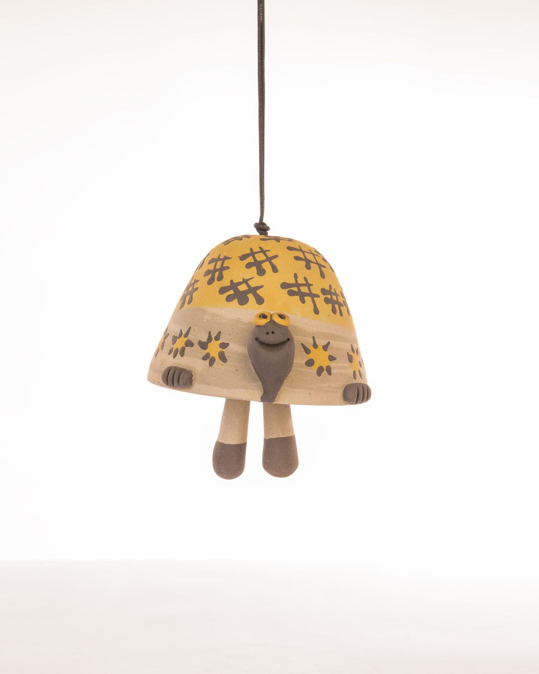 Turtle Nerikomi Ceramic Bell Hanging - Ochre Floral - view 4 of 4