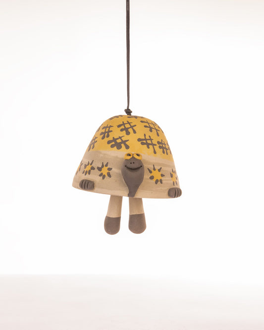Turtle Nerikomi Ceramic Bell Hanging - Ochre Floral - view 4 of 4