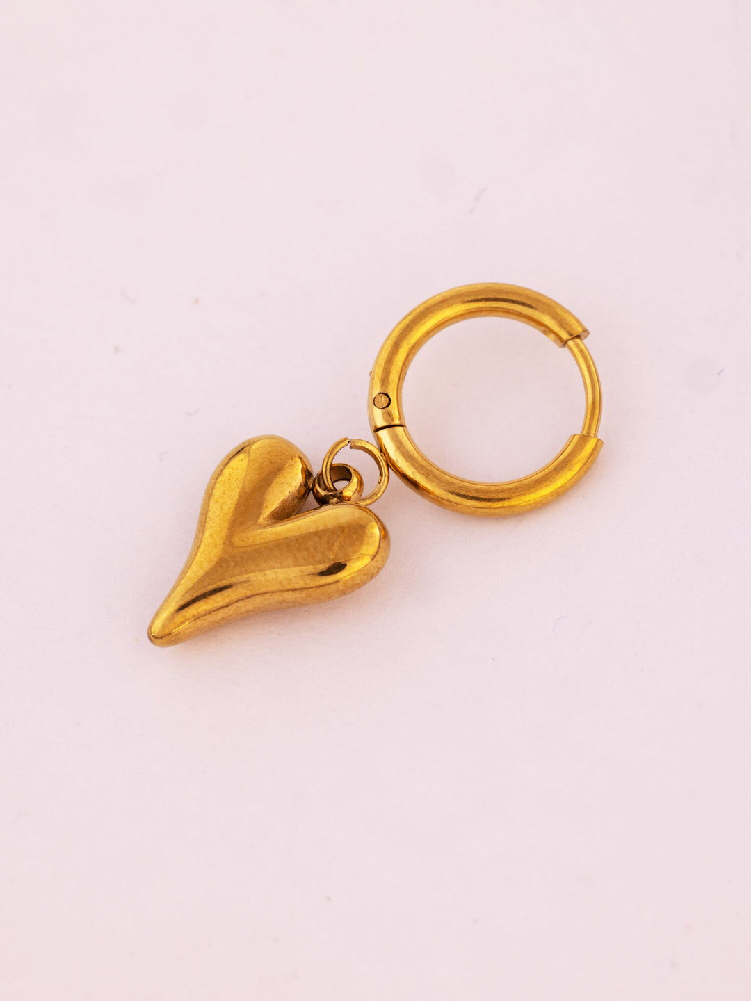 Puffed Heart Drop Anti-Tarnish Hoop Earrings - view 2 of 3